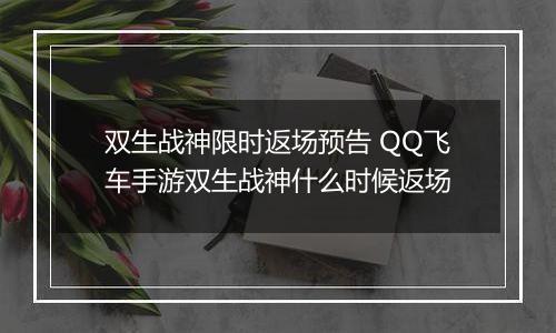 双生战神限时返场预告 QQ飞车手游双生战神什么时候返场