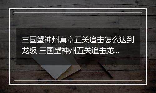 三国望神州真章五关追击怎么达到龙级 三国望神州五关追击龙级攻略