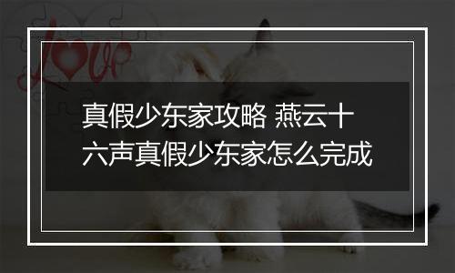真假少东家攻略 燕云十六声真假少东家怎么完成