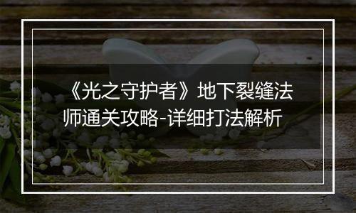 《光之守护者》地下裂缝法师通关攻略-详细打法解析