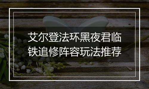 艾尔登法环黑夜君临铁追修阵容玩法推荐