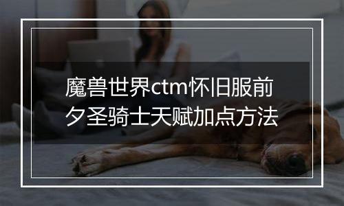 魔兽世界ctm怀旧服前夕圣骑士天赋加点方法