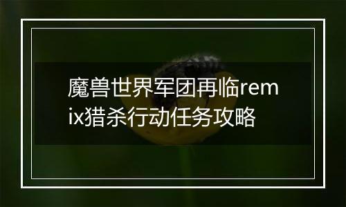 魔兽世界军团再临remix猎杀行动任务攻略