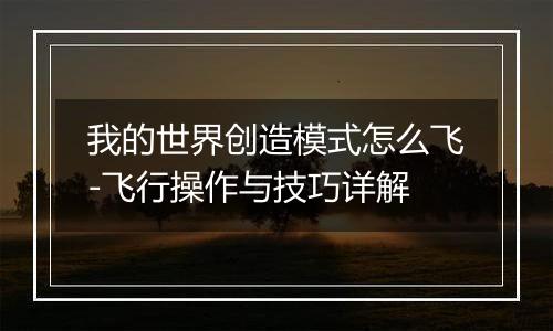 我的世界创造模式怎么飞-飞行操作与技巧详解