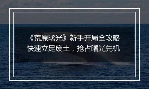 《荒原曙光》新手开局全攻略 快速立足废土，抢占曙光先机